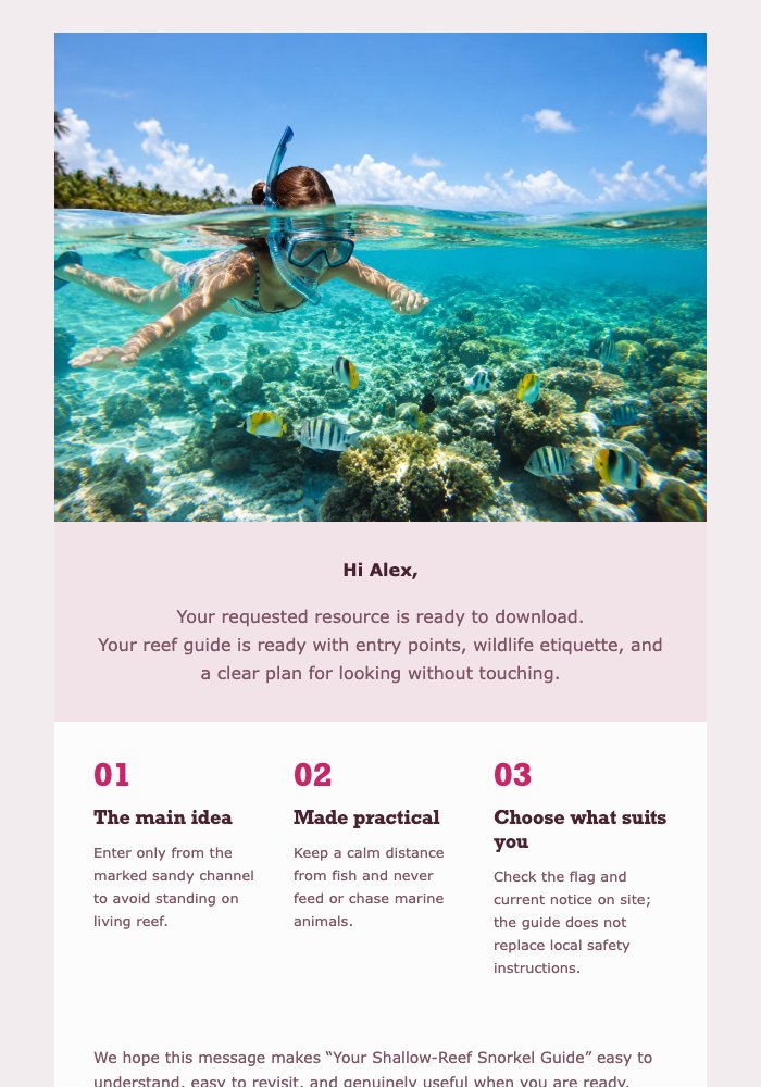 Your Shallow-Reef Snorkel Guide email design preview