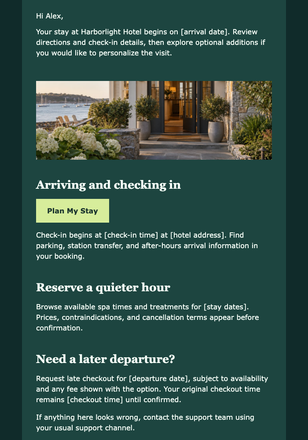 Hotel Pre-Arrival Guide email design preview