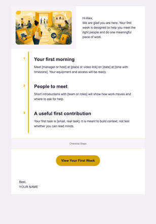 Your First Week at the Company — HR & Recruiting email design preview