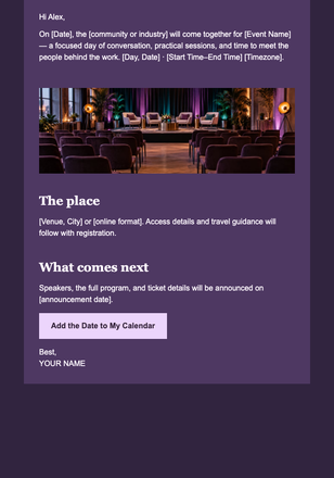 Event Save the Date email design preview