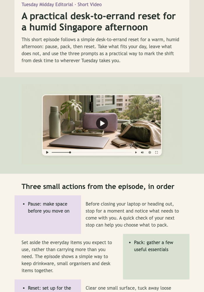 Tuesday Midday Reset Video email design preview