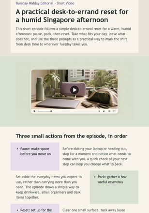 Tuesday Midday Reset Video email design preview