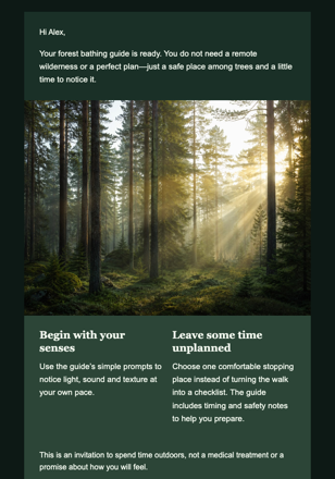 Your Forest Bathing Guide email design preview