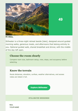 Lakeside Reset Retreat email design preview