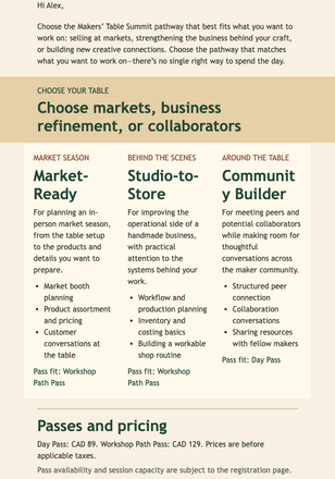Find Your Makers’ Table Path email design preview
