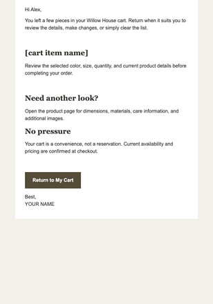 Cart Abandonment Reminder email design preview