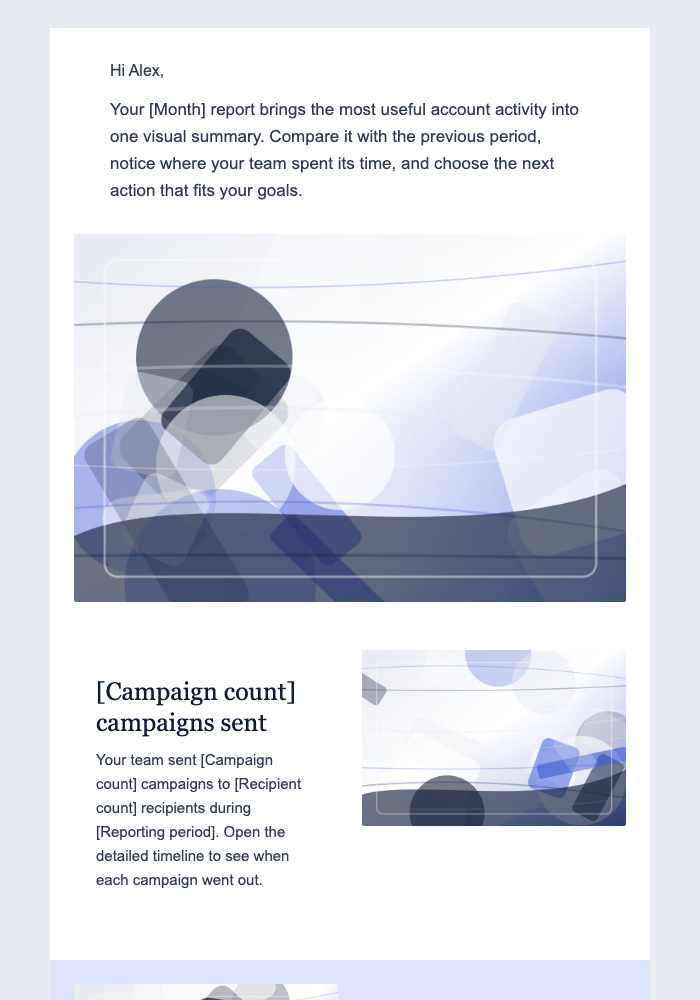 Monthly Usage Report and Account Trends email design preview
