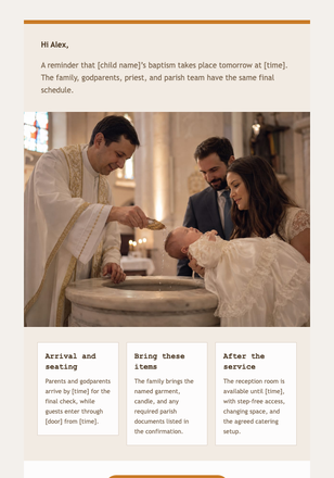 Your Baptism Ceremony Reminder email design preview