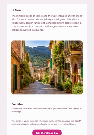 A Stone Village Above the Coast email design preview