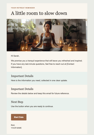 Wellness Retreat Reminder email design preview