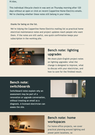 Electrical Updates Check-In email design preview
