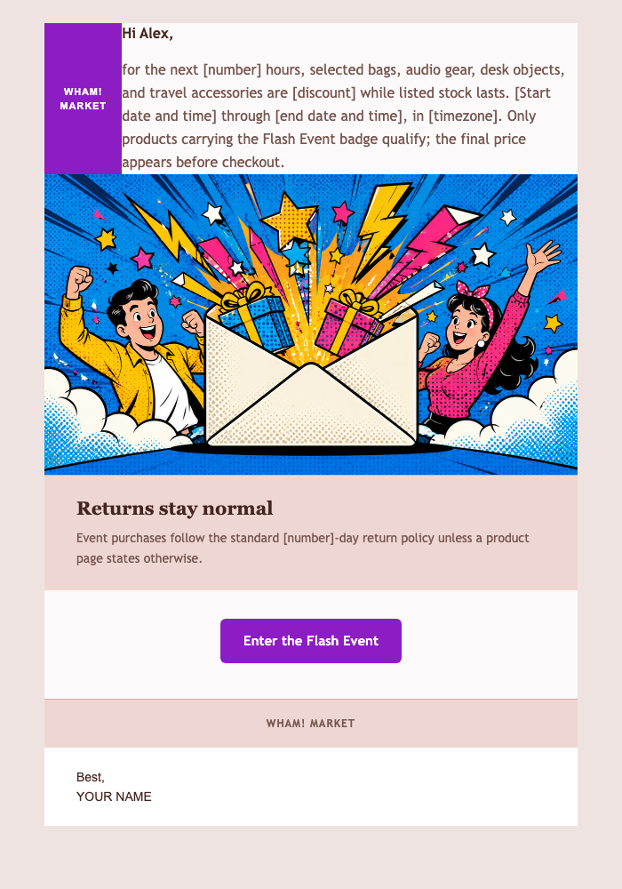 Inbox Explosion Flash Event email design preview