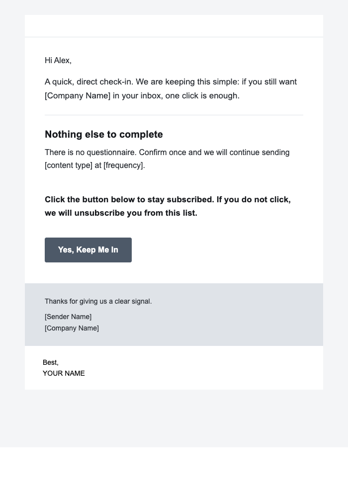 One-Click Yes — Clear email design preview