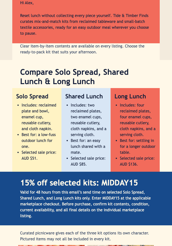 Midday Picnic Kit Pick email design preview