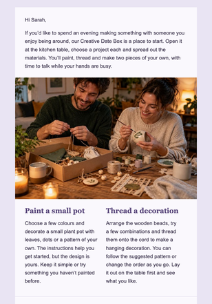A box of things to make together email design preview