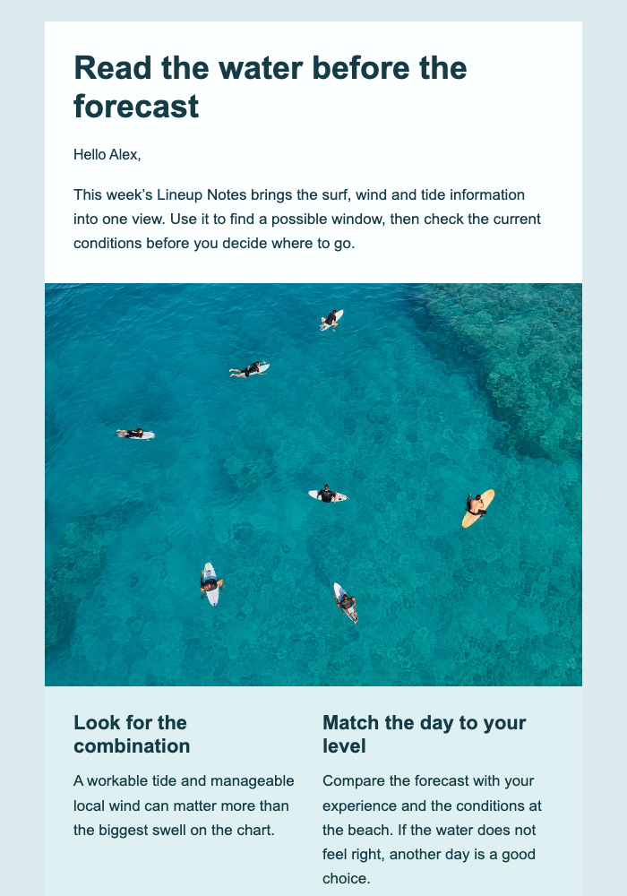 Lineup Notes Weekly Forecast email design preview