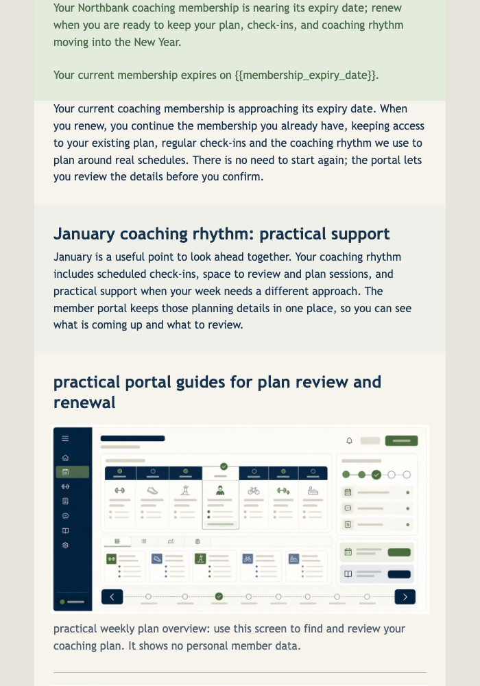 New Year Coaching Renewal Reminder email design preview
