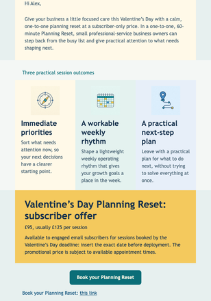 Valentine’s Planning Reset email design preview