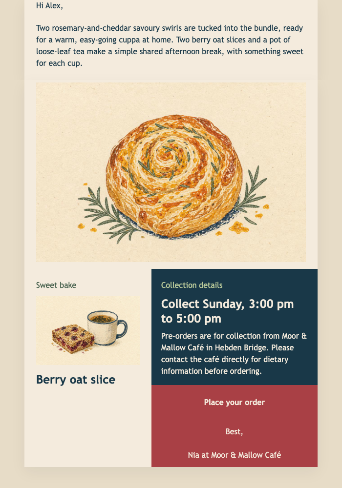 Sunday Tea & Bakes Offer email design preview
