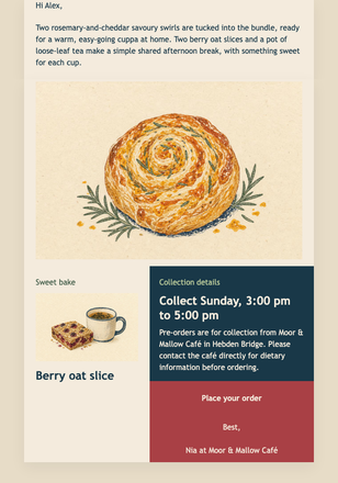 Sunday Tea & Bakes Offer email design preview