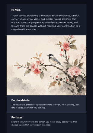 A Quiet Note of Thanks email design preview