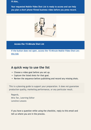 Requested Shot List Delivery email design preview