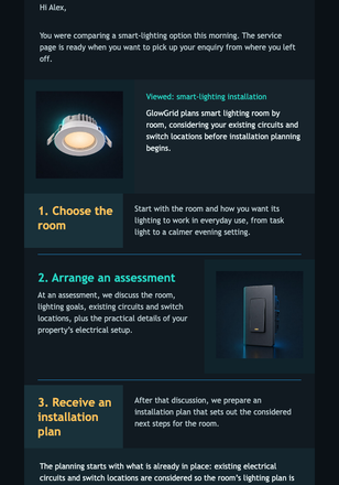 Smart Lighting Browse Reminder email design preview