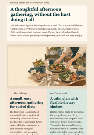 Saturday Shared Table Case Study email design preview