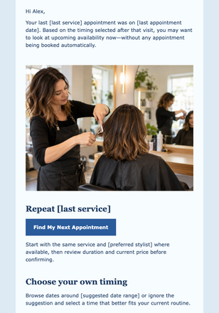 Salon Next Appointment email design preview