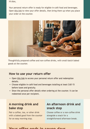 Café Return Offer email design preview