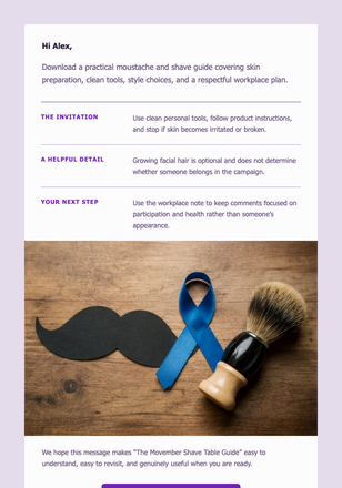 The Movember Shave Table Guide email design preview
