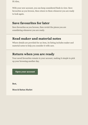 Quiet Account Welcome email design preview