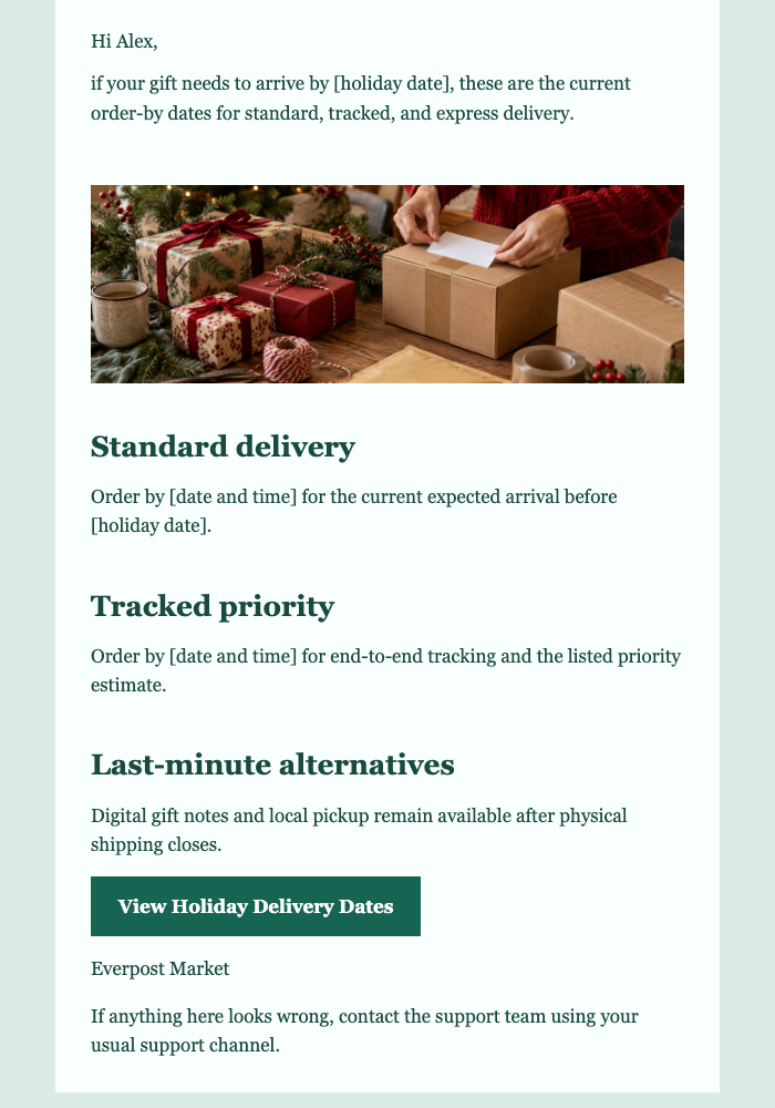 Holiday Mailing Deadline email design preview