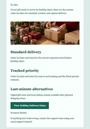 Holiday Mailing Deadline email design preview