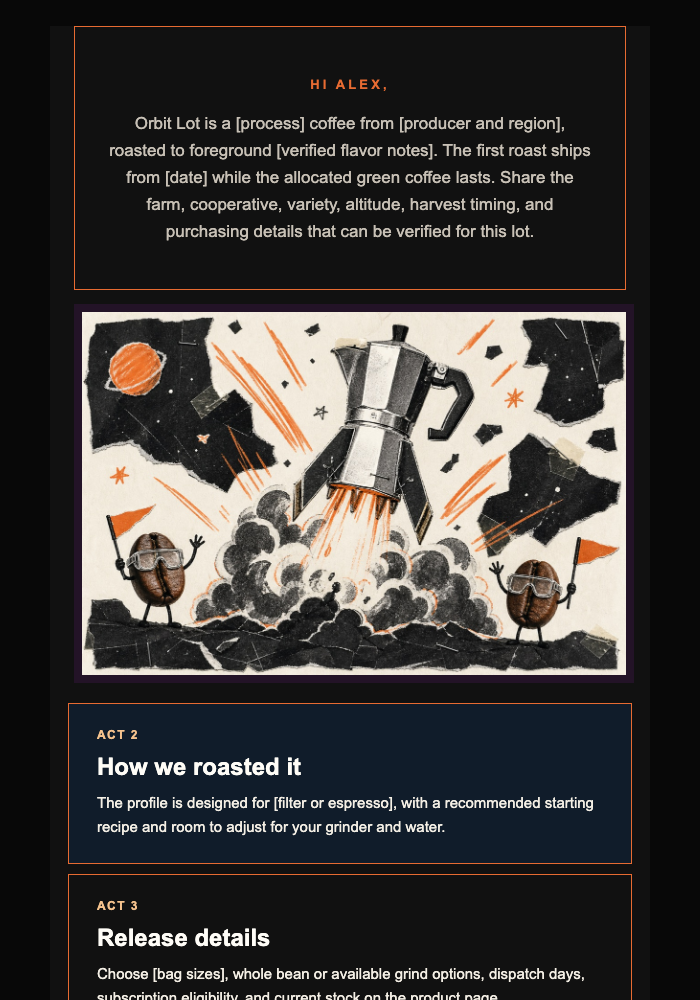 The Roaster Built a Rocket email design preview