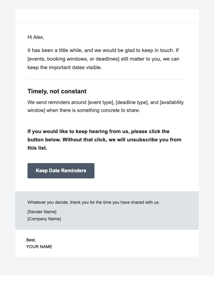 Future Dates — Warm email design preview
