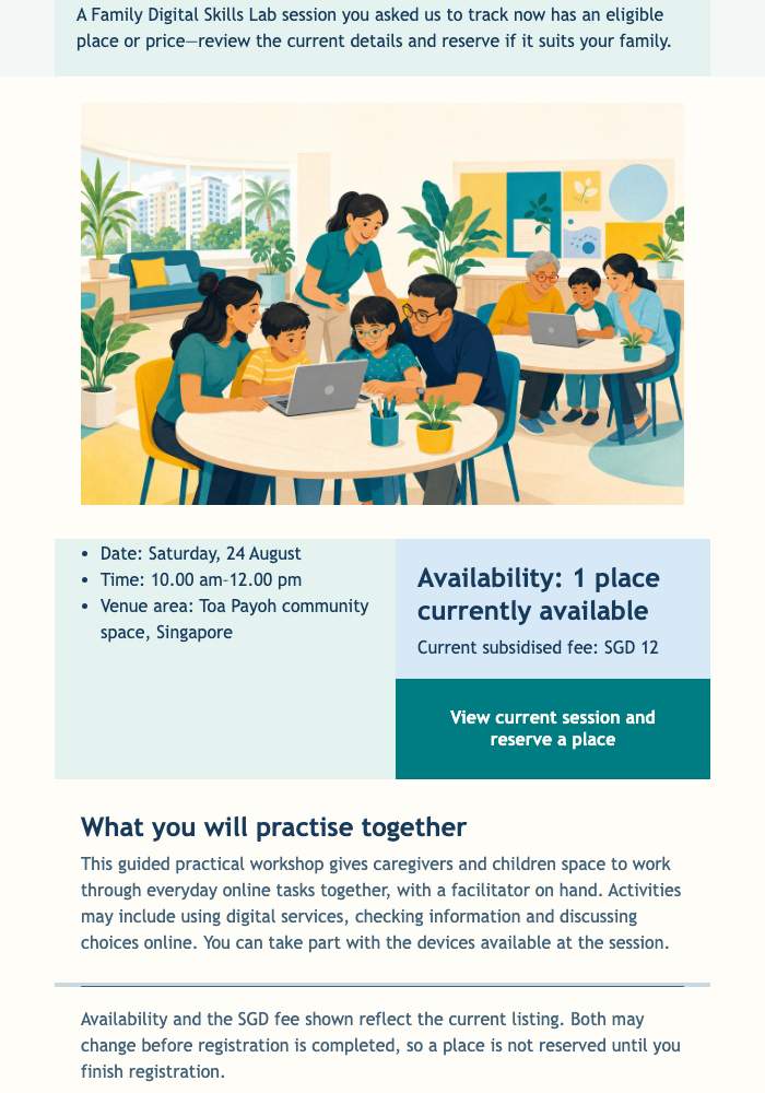 Workshop Place Alert email design preview