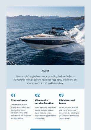 Your Speedboat Service Is Due email design preview