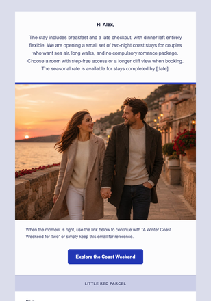A Winter Coast Weekend for Two email design preview